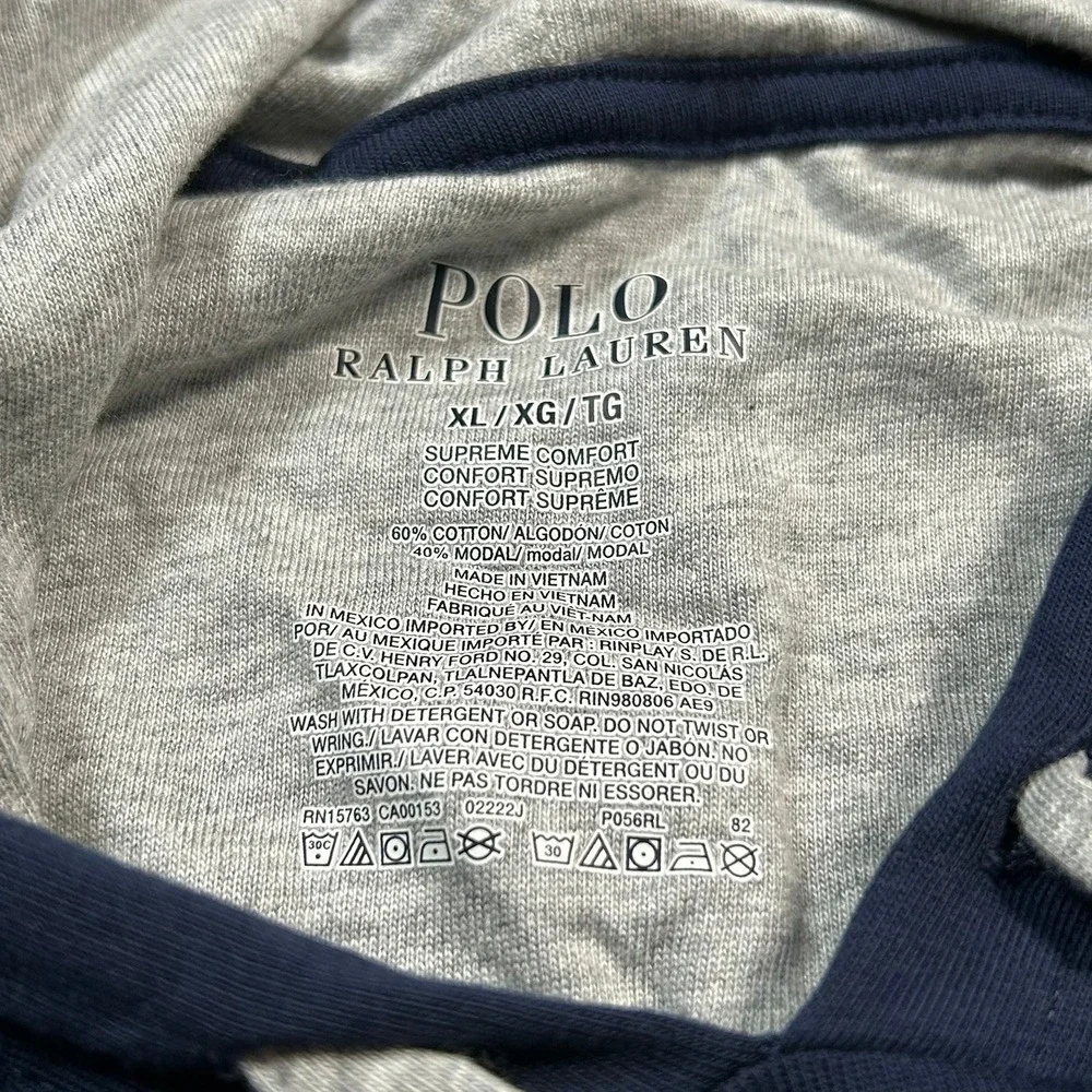 Polo Ralph Lauren Supreme Comfort Hoodie XL Navy Blue Long Sleeve Cotton T-Shirt - Picture 7 of 7